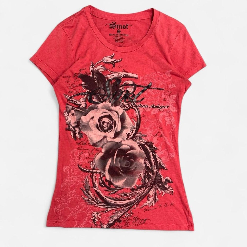 Christian Audigier Ed Hardy smet Red Rose Graphic Tee
